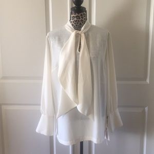 *NWT CREAM TIE NECK LONG SLEEVE BLOUSE